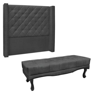 Imagem de Kit Cabeceira E Calçadeira Recamier Casal 1,40M Suede Cinza