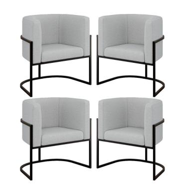 Imagem de Kit 4 Cadeiras Poltrona Lua Boucle Preto Balaqui Cinza