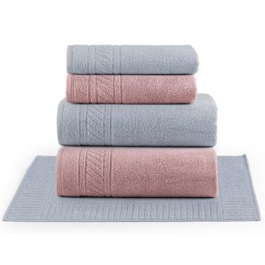 Imagem de Jogo de Banho Lummi Toalhas Macias 100% Algodão Fio Penteado 5 Peças Rosa e Cinza