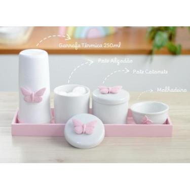 Imagem de Kit Higiene Porcelana Bebê Maternidade K074 Rosa Borboletas Jardim Enc