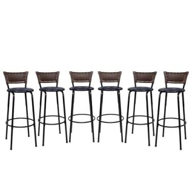 Imagem de Banquetas Altas Bancada Bar Confortável Moderno Design Resistente Estrutura Preta Kit 06 Unidades - Itagold (Floral Preto)
