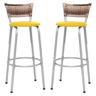 Imagem de Banqueta Altas Junco Cappuccino Estrutura Prata 70cm Para Balcão Cozinha, Bar, Bistrô, Americano Kit 02 Unidades - Itagold (Amarelo)