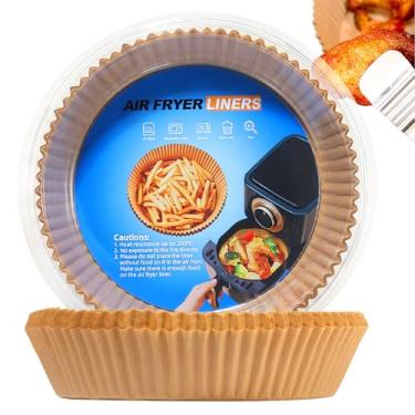 Imagem de 200 peças de forros de papel para fritadeira a ar, papel pergaminho antiaderente descartável, adequado para cesta de fritadeira a ar de 4 a 8 litros, resistente a óleo, papel de assar, à prova d'água,