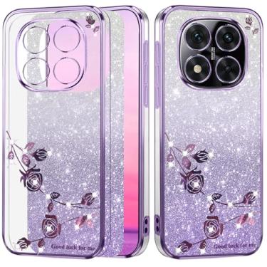 Imagem de Yarxiawin Capa de telefone para Xiaomi Redmi Note 14 Pro Plus 5G Estética fina, efeito glitter para Xiaomi Redmi Note 14 Pro Plus, capa transparente de silicone macio Shockpooof capa rosa floral para