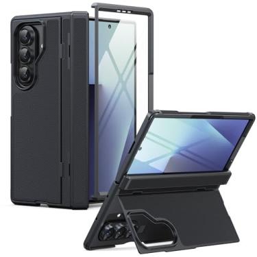 Imagem de HIERYQHE Capa para Samsung Galaxy Z Fold 7 embutida [película de privacidade] [proteção de dobradiça] [suporte] capa protetora de corpo inteiro para Z Fold 7 5G 2025 (preto)