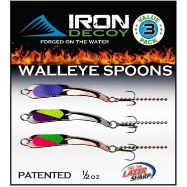 Imagem de IRON DECOY Iscas de pesca de colher de aço, fundição, trolling, jigging, gelo, lago, rio, riacho, água doce, truta, robalo, walleye, salmão, tipo de peixe, lúcio, walleyee, pacote com 3