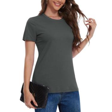 Imagem de Camiseta de proteção solar de algodão YUCOLEN para mulheres cinza escu