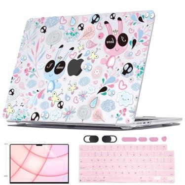Imagem de Seanai Capa para MacBook Air A3240 M4 de 13,6 polegadas 2025 2024 2023 2022 versão A2681 M2 A3113 M3, estampa impressa, capa rígida, película para teclado para Mac Air 13,6, coelhos e borboletas