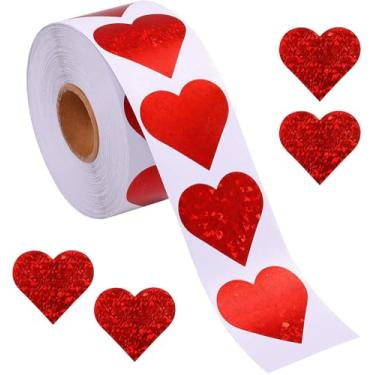 Imagem de Adesivos de coração vermelho, adesivos de feliz dia dos namorados 1,5 polegada etiquetas autoadesivas para decorações de festa de aniversário, envelopes, embrulho de presente (coração vermelho)