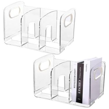 Imagem de LUMINFLY Conjunto de 2 porta-revistas transparentes, organizador de mesa de 3 seções, suporte de arquivo de plástico vertical para uso no escritório