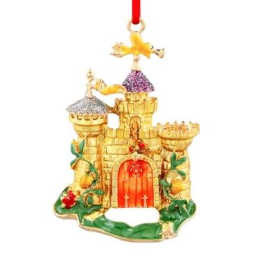Imagem de Ornamentos de Natal Gold Castle - Ornamentos de lembrança de castelo de princesa de metal para decoração de árvore de Natal, presentes para crianças, meninas, meninos e mulheres