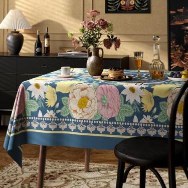 Imagem de Toalha de mesa floral vintage para mesas retangulares estilo francês toalha de mesa rústica, estampa de flores, resistente ao desgaste, vinil impermeável, capa de mesa de PVC para cozinha, acampamento