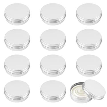 Imagem de Opvixi Pacote com 12 latas, latas de pomada de 28 g com tampas, pequenos recipientes recarregáveis de metal de alumínio, recipientes redondos para cosméticos de viagem com tampas de parafuso, lata