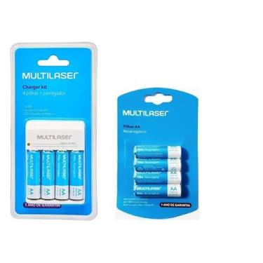 Imagem de Carregador de Pilha Recarregavel Bivolt Multi Kit com 8 Pilhas AA Recarregáveis