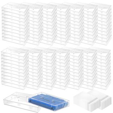 Imagem de LECEHIVO 140 caixas de fita cassete de áudio com sacos de poeira transparentes, caixa de armazenamento de fita cassete de voz em branco suporte organizador de produtos de armazenamento de áudio para