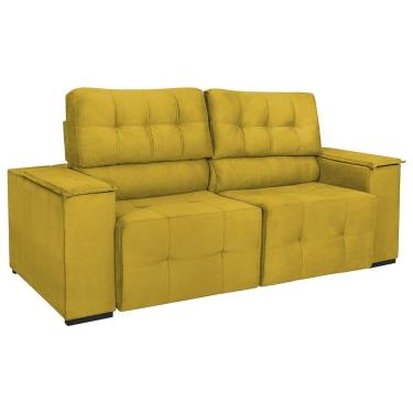 Imagem de Sofá Cama Retrátil Sala Vicenza Vicenza 210cm Suede Cor Amarelo