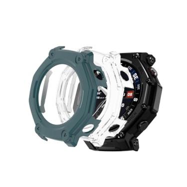 Imagem de WUNIAK Capa para Amazfit T-Rex 3 Pro 48 mm, protetor de tela de PC rígido para Amazfit T-Rex 3 Pro, vidro temperado 9H ultrafino cobertura total à prova de choque, (pacote com 2, transparente + verde)