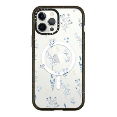 Imagem de CASETiFY Capa Impact para iPhone 12 Pro Max [4X testado contra quedas de grau militar/proteção contra quedas de 2,5 metros/compatível com Magsafe] - Flores azuis pequenas - preto transparente