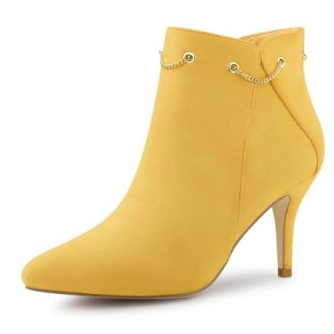 Imagem de Allegra K Bota feminina de bico fino com zíper lateral e salto agulha, Amarelo, 38