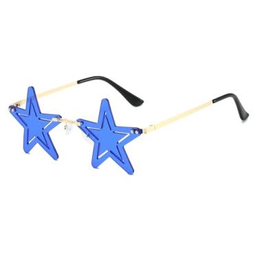 Imagem de YAMEIZE Óculos de sol bonitos em forma de estrela para mulheres e homens, sem aro, novidade, Halloween, Natal, festival, rave, Dourado, azul