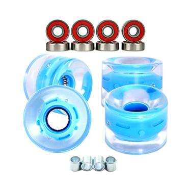 Imagem de Pacote com 4 rodas luminosas para skate longboard 78A que brilham à noite - aumentam a velocidade, maximizam o desempenho - perfeitas para patinação interna e externa - Material PU - alto - azul claro
