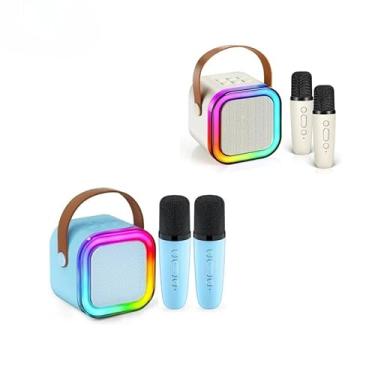 Imagem de Kit Karaokê Infantil com 2 Microfones - Caixa de Som Bluetooth à Prova D'água para Crianças 3-12 Anos(KIT2- Azul+Bege-Com 2 Microfon)