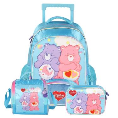 Imagem de Mochila Rodas Lancheira Térmica Estojo Ursinhos Carinhosos