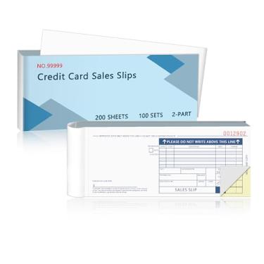 Imagem de 100 conjuntos longos de recibos de cartões de crédito 20 x 8,4 cm Impressão de cartão de crédito sem carbono em duas partes vendido como 1 pacote para escritório (100 conjuntos de 200 folhas) (1)