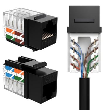 Imagem de SATMAXIMUM Conector de parede CAT6 Keystone Ethernet Punch Down Keystone UTP 45 graus (terminação fácil do que 90 graus), preto fino (5)