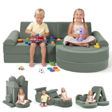 Imagem de Fvkind Sofá modular infantil com 16 peças, sofá infantil para sala de jogos, quarto, sofá de brincar modular, forte de construção de sofá infantil com almofada de espuma conversível para meninos e