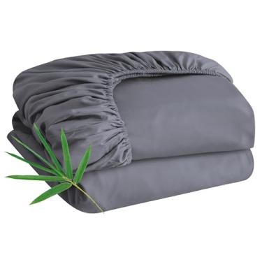 Imagem de Pacote com 2 lençóis Queen de viscose de bambu, apenas tamanho Queen, 400 fios, bolso profundo de 20,3 a 40,6 cm, lençol de baixo macio e respirável para dormir quente (cinza escuro, King)