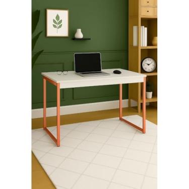 Imagem de Mesa Escrivaninha para Estudo e Notebook - Estilo Industrial, Compacta e Funcional(Branco Rose)