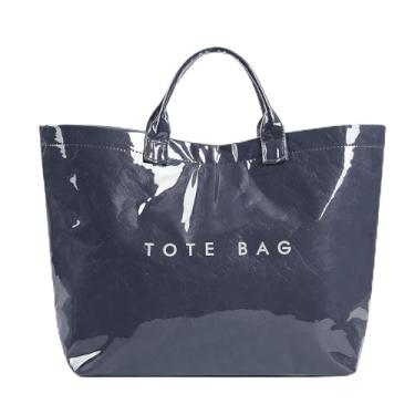 Imagem de hibear Sacola feminina de PVC de plástico transparente com letras impressas, bolsa Hobo, grande, bolsa de trabalho, Azul - B