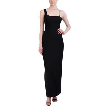 Imagem de BCBGMAXAZRIA Vestido feminino maxi de noite assimétrico com corrente de um ombro só, Preto, 38