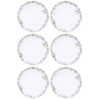 Imagem de Jogo 6 Pratos Rasos Tramontina Fogli Porcelana Decorada 25cm Mesa Posta Servir Jantar Almoço