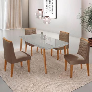 Imagem de Mesa De Jantar Copper 120cm Tampo Mdf 4 Cadeiras Moderna Veludo Capuccino/off/nat/serig Off