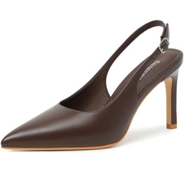 Imagem de Susanny Salto Slingback feminino bico fino fechado stiletto gatinho feminino sexy salto alto sapatos casuais elegantes confortáveis casamento festa escritório, Luna Chocolatebrownpu, 41