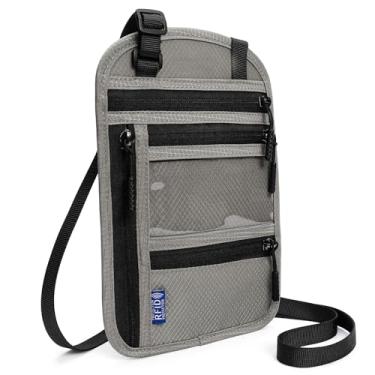 Imagem de LEEXTON Carteira de pescoço, carteira de viagem para passaporte bolsa de pescoço com bloqueio de RFID para homens e mulheres com alça ajustável no pescoço, Cinza claro