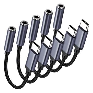 Imagem de Pacote com 5 adaptadores USB C para fone de ouvido de 3,5 mm tipo C, cabo auxiliar de áudio, dongle compatível com iPhone 16/15/15 Plus/15 Pro/15 Pro Max/iPad/Pixel, Samsung Galaxy S23 S22 S21 S20