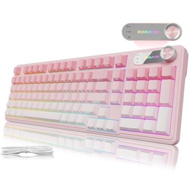 Imagem de EWEADN V102 Wired Keyboard, 98 Keys Creamy Gaming Keyboard with Number Pad, Display Screen & Media Knob RGB Silent Wired Cute Computer Keyboard for Laptop PC Gamer - Gradient Pink