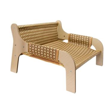 Imagem de KiBcsLic Cama elevada para gatos, sofá-cama estável e resistente para dormir, poltrona reclinável com arranhador para uso interno e externo, móveis para, Tecido de Vime