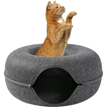 Imagem de Cama de de donut para gatos, Breatahble, túneis removíveis de feltro, cama para gatos | Brinquedo aconchegante com zíper para casa pet shop