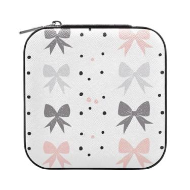 Imagem de SEHANY Caixa de joias personalizada com laço rosa para mulheres, meninas, mini estojo de joias de couro PU, organizador de joias de viagem, caixa de joias para brincos, anéis, colares, presentes para