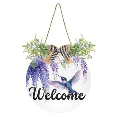 Imagem de SEHANY Placa de boas-vindas colorida, beija-flor, decoração de porta da frente, guirlanda de boas-vindas redonda para decoração de casa de fazenda, varanda, pátio, 30 x 30 cm