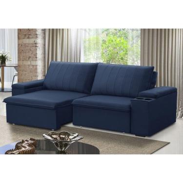 Imagem de Sofá Retrátil e Reclinável 3 Lugares 225cm com Porta Copos Ballarat Azul