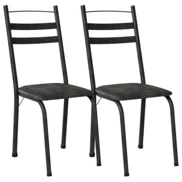 Imagem de Kit 2 Cadeiras Tubular America 061 Cromo Preto Assento Floral Dourado Artef