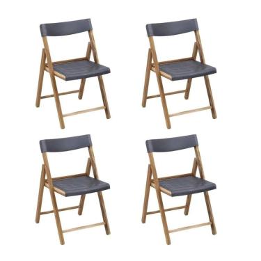 Imagem de Kit 4 Cadeiras Dobráveis Potenza Grafite Em Madeira Teca Com Acabamento Natural Tramontina 13797/992