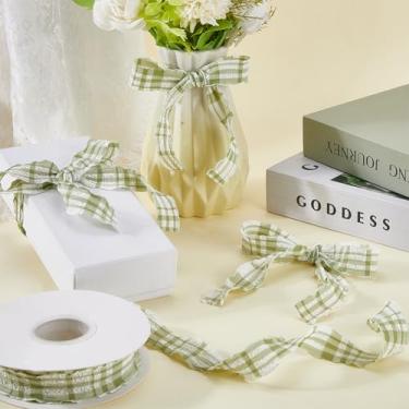 Imagem de Fita xadrez de 2,5 cm com borda de babados verdes, dupla face, babados, chiffon, xadrez, acabamento decorativo de renda, acabamento decorativo para costura, embrulho de presente, casamento, artesanato