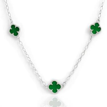 Imagem de Colar Corrente Trevo Flor Delicado Prata Original 925 Moda - Lojas La+