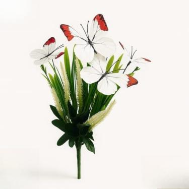 Imagem de Buquê de Borboletas Coloridas 40cm – Flores Artificiais Decorativas para Vasos, Festas, Casamentos e Decoração de Ambientes(Branco)